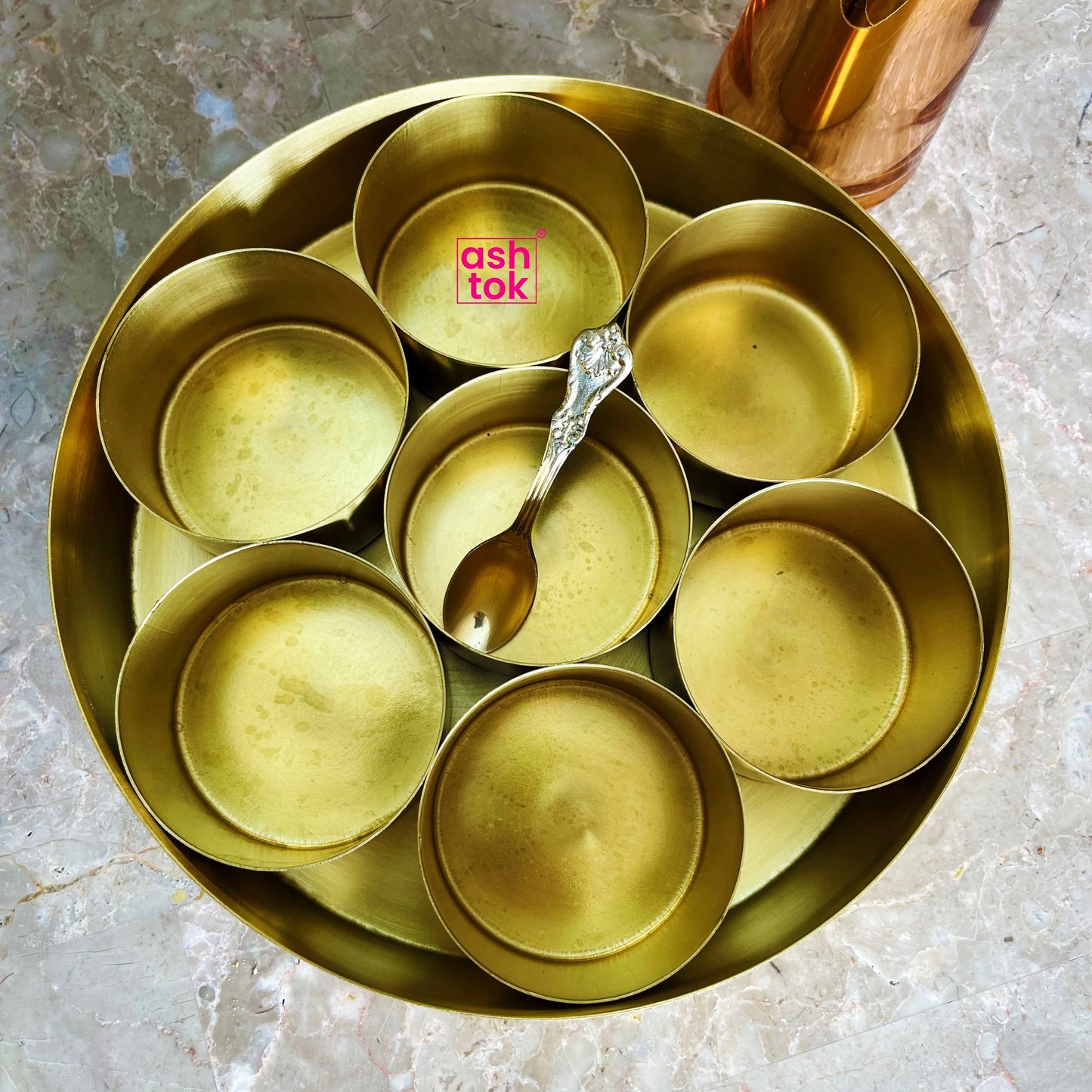 Brass Masala Box handcrafted, Spice Container with 7 Compartments, Gift Item. 7 Inches