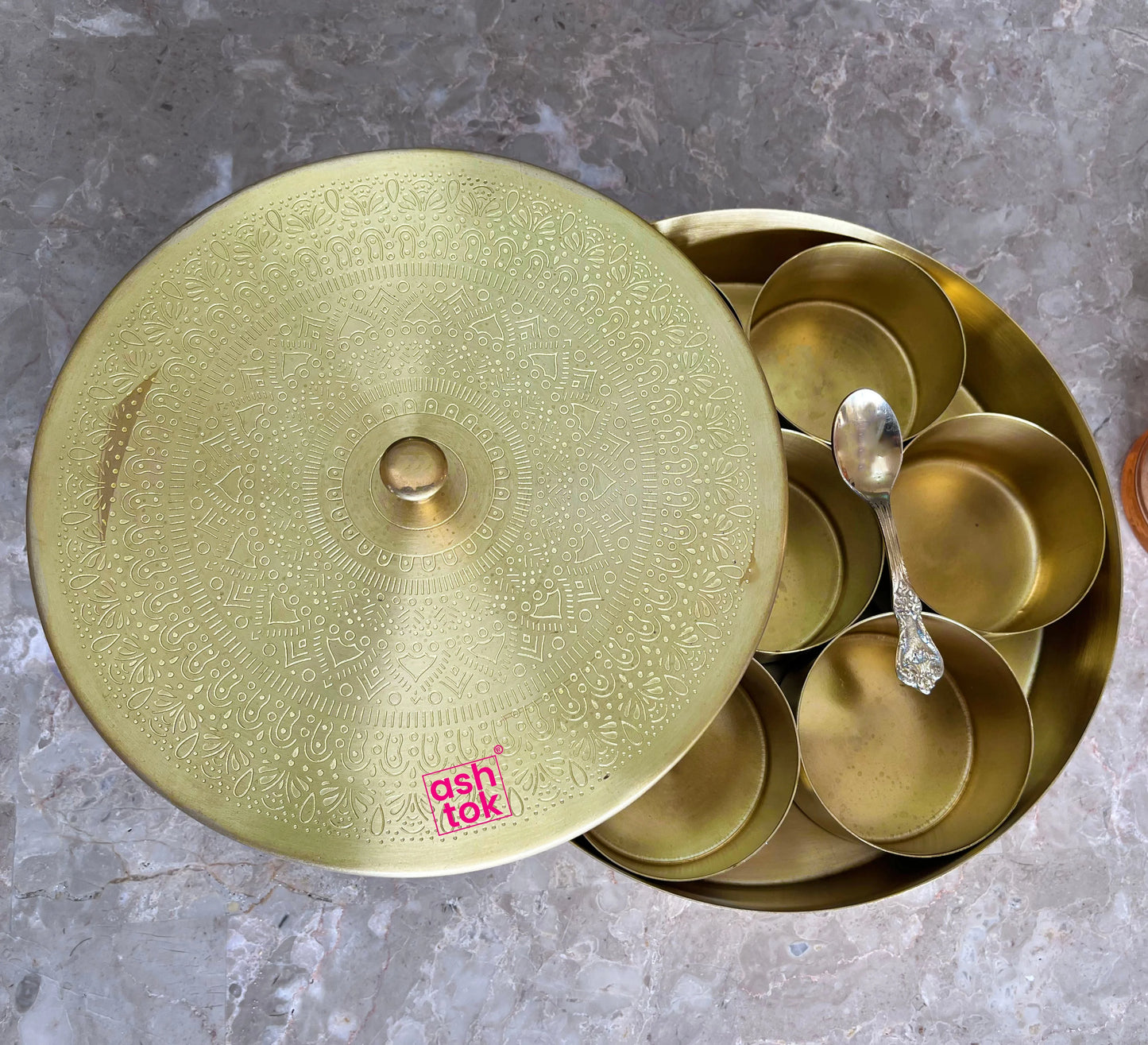 Brass Masala Box handcrafted, Spice Container with 7 Compartments, Gift Item. 7 Inches