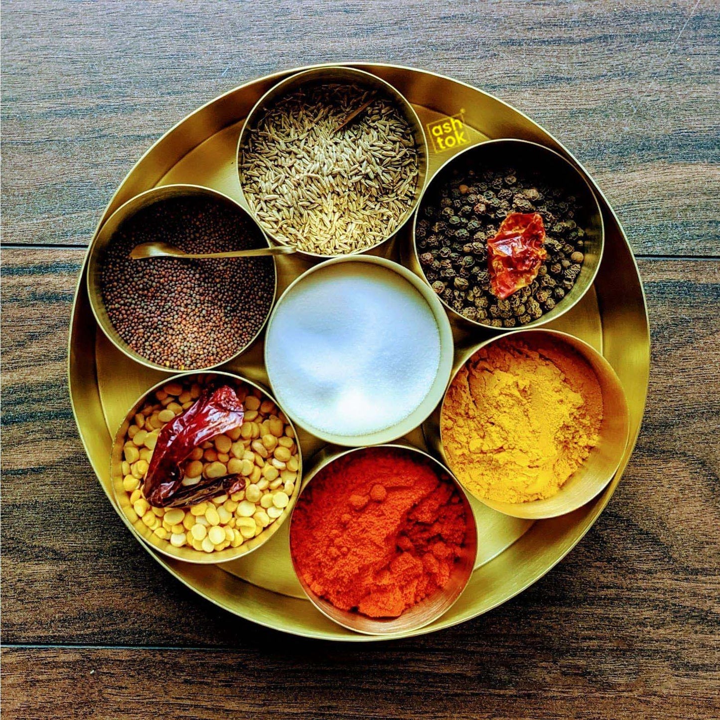Brass Masala Box handcrafted, Spice Container with 7 Compartments, Gift Item. 7 Inches