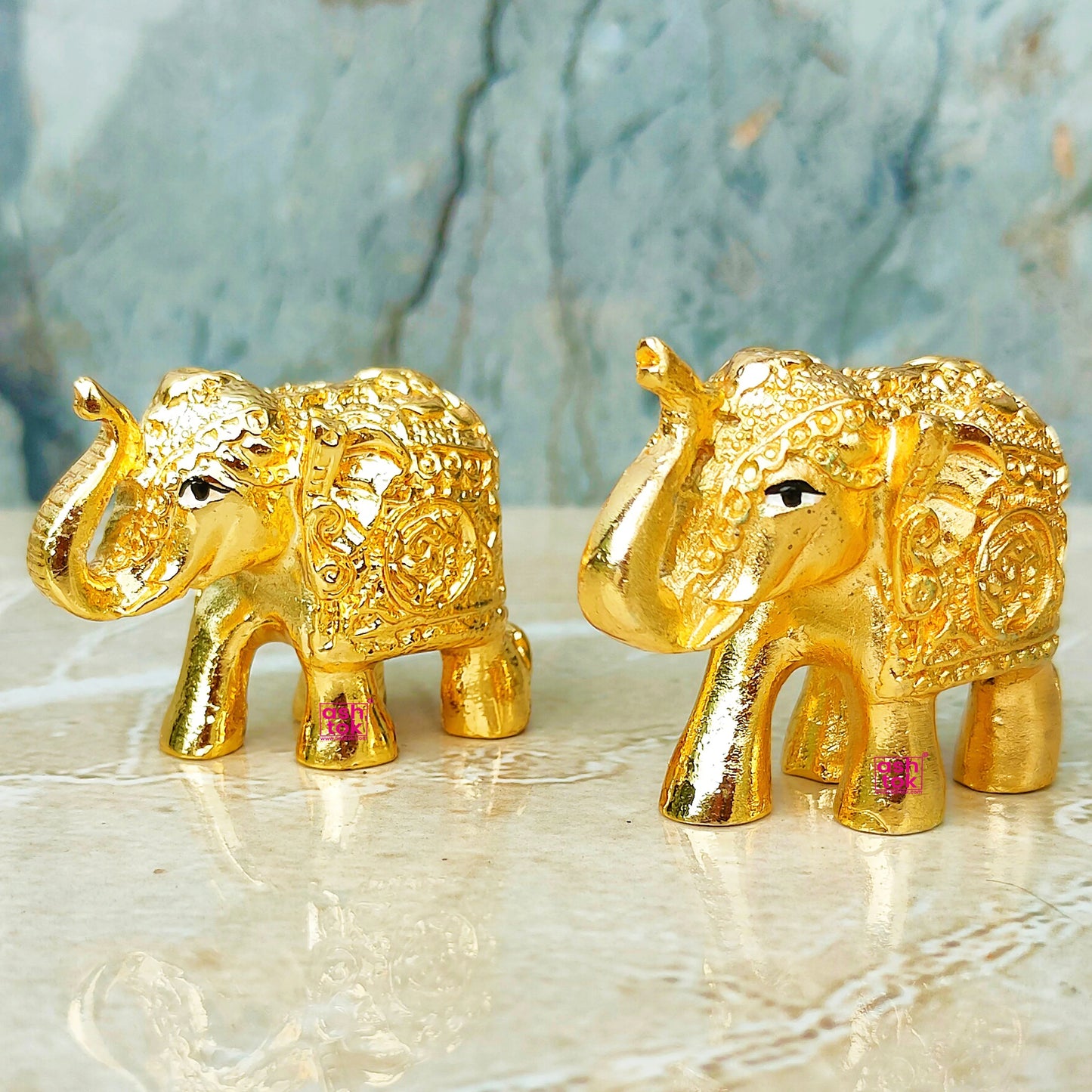 Brass Coloured Elephant Showpiece for Home Decor, Table Decor