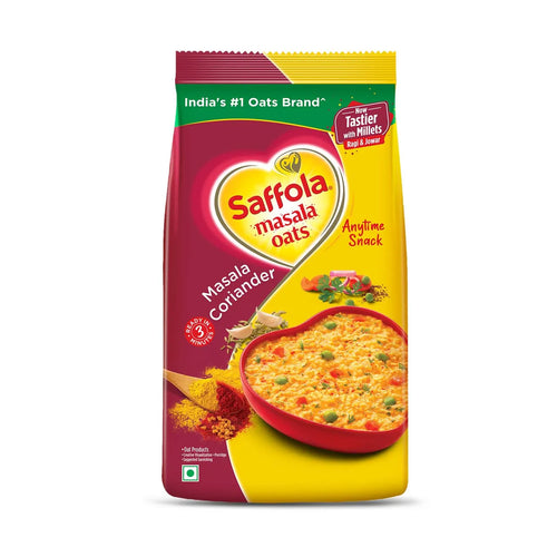 Saffola Masala Oats | Masala Coriander | Anytime Snack | Ready in 3 mins | Millets Goodness - 500g