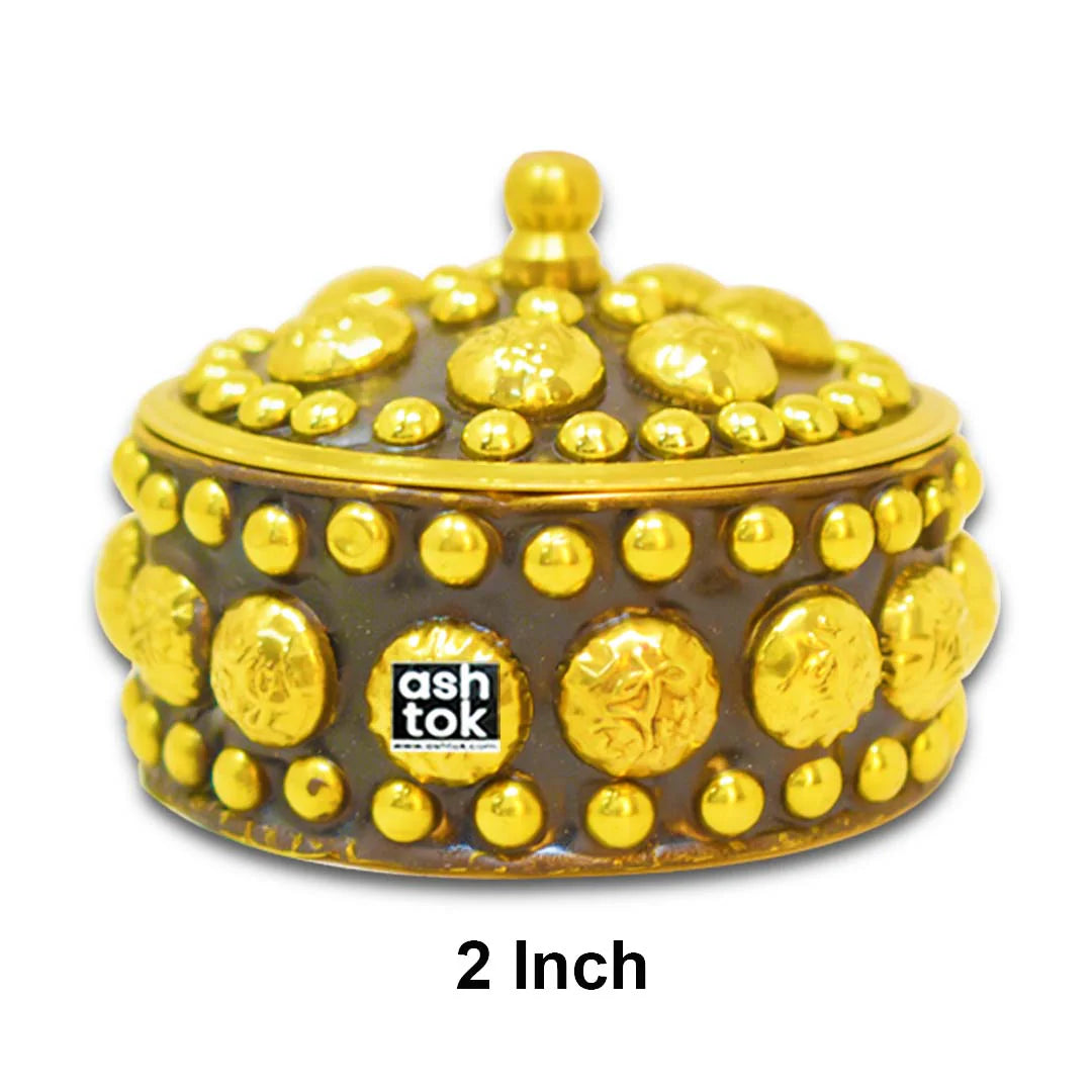 Brass KumKum Box, Sindoor Dani/Dabbi (Diameter 2 Inches)