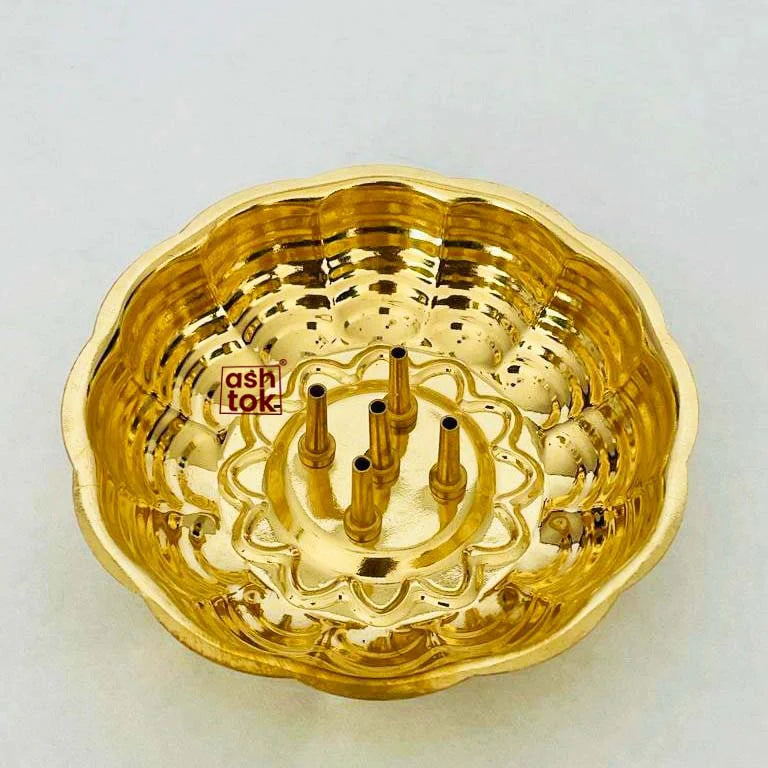 Agarbatti Bowl Brass, Incense Holder, Incense Burner Stick Stand, Ash Catcher (Dia 5 Inches)