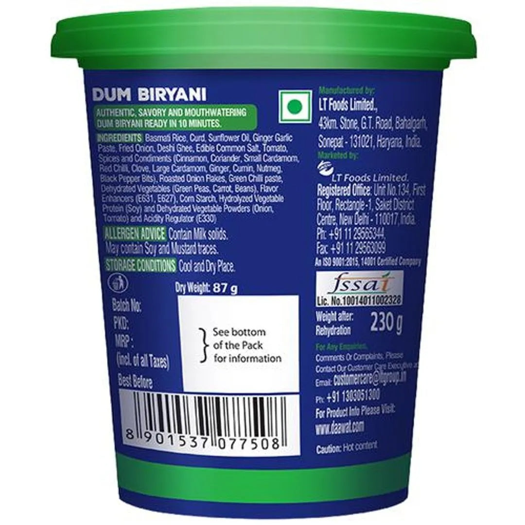 Daawat Cuppa Rice Dum Biryani - Ready To Eat - 87g