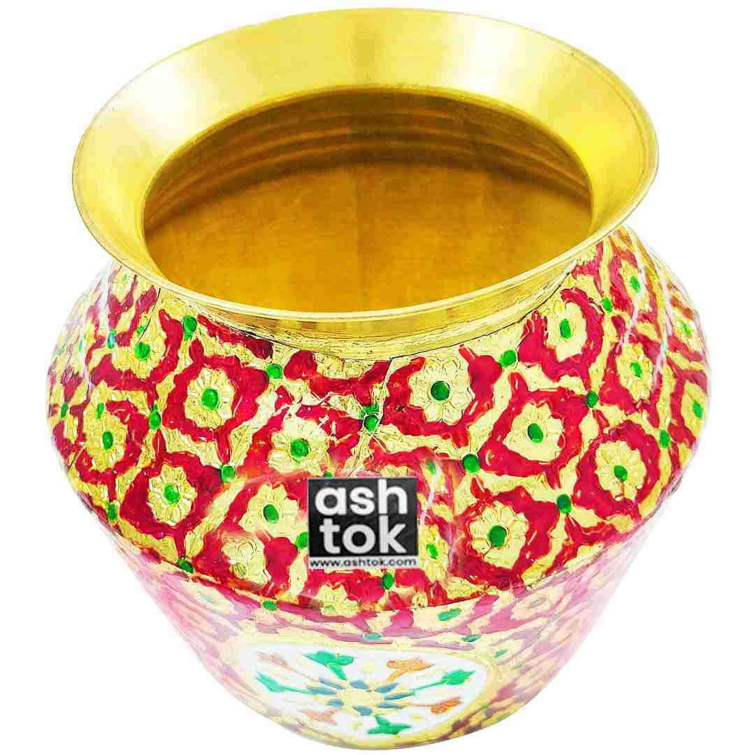 Brass Lota Meenakari - Kalash for Pooja - Brass Vessel Indian, Kalasam for Pooja Home - Indian Brass Decor