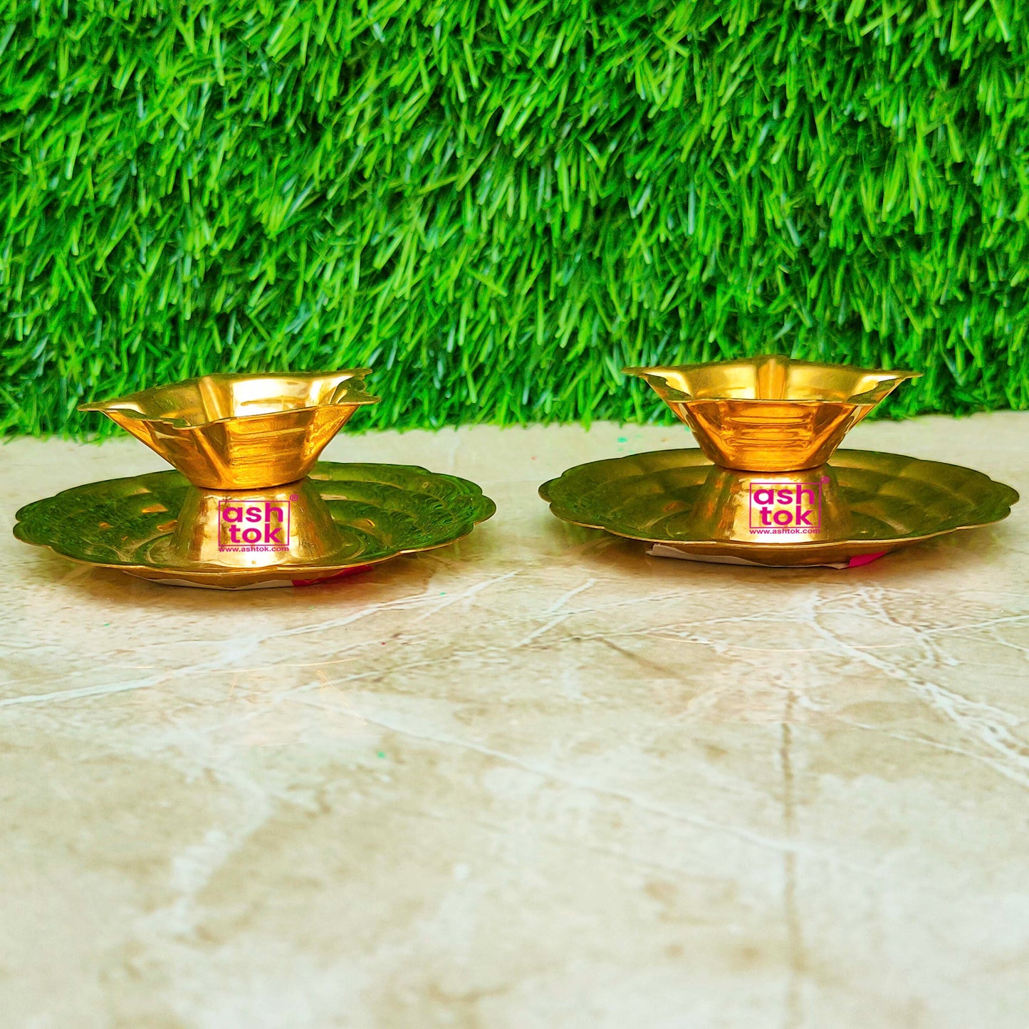 Brass Manikyal Diya With Plate, Handmade Puja Diya