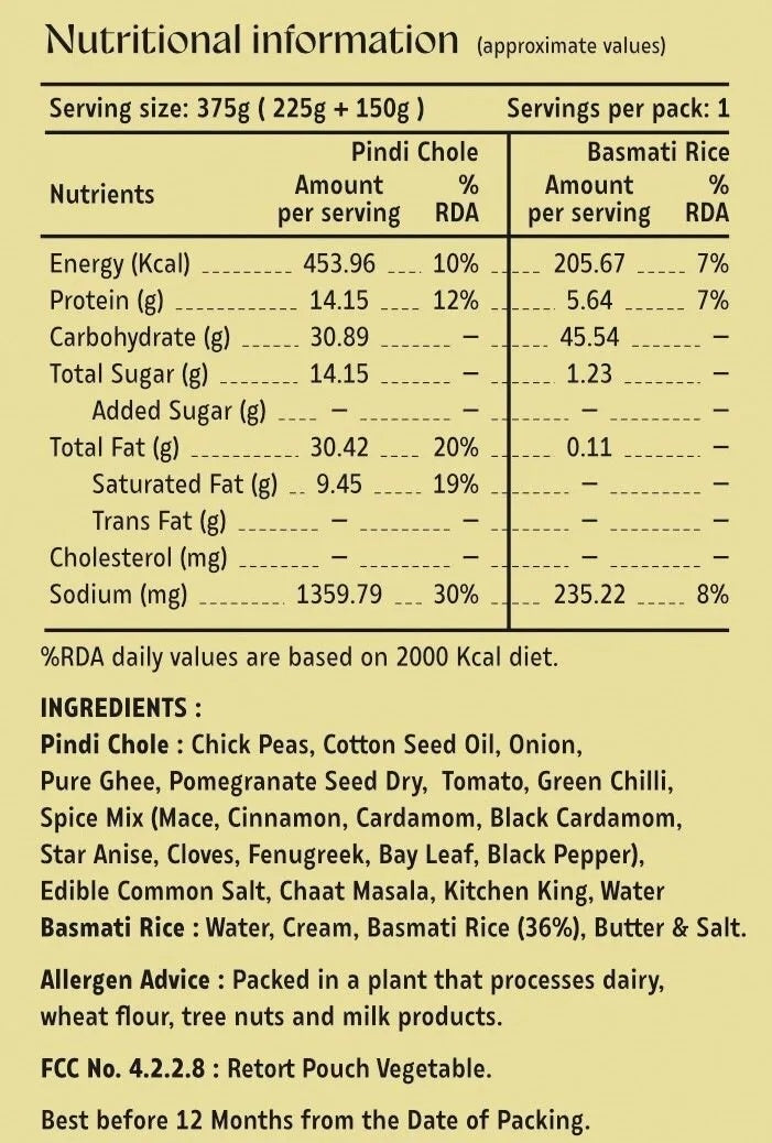 Hocco Pindi Chole Rice Combo - 300g