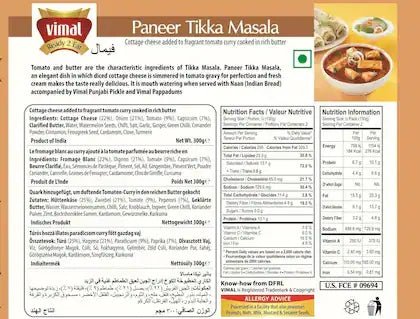 VIMAL Ready to Eat Delicious Paneer Tikka Masala Meal with No Added Preservative and Colours - 300g
