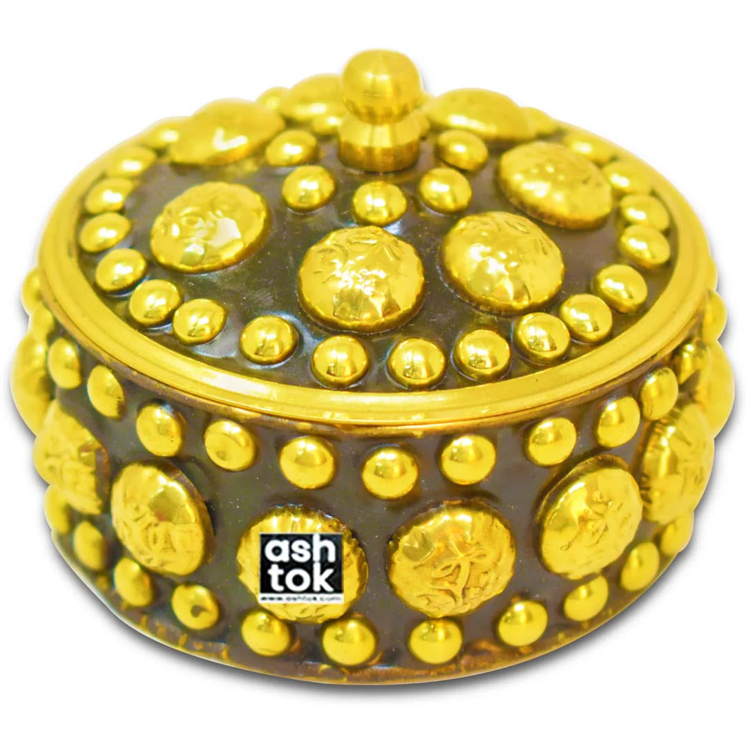 Brass KumKum Box, Sindoor Dani/Dabbi (Diameter 2 Inches)