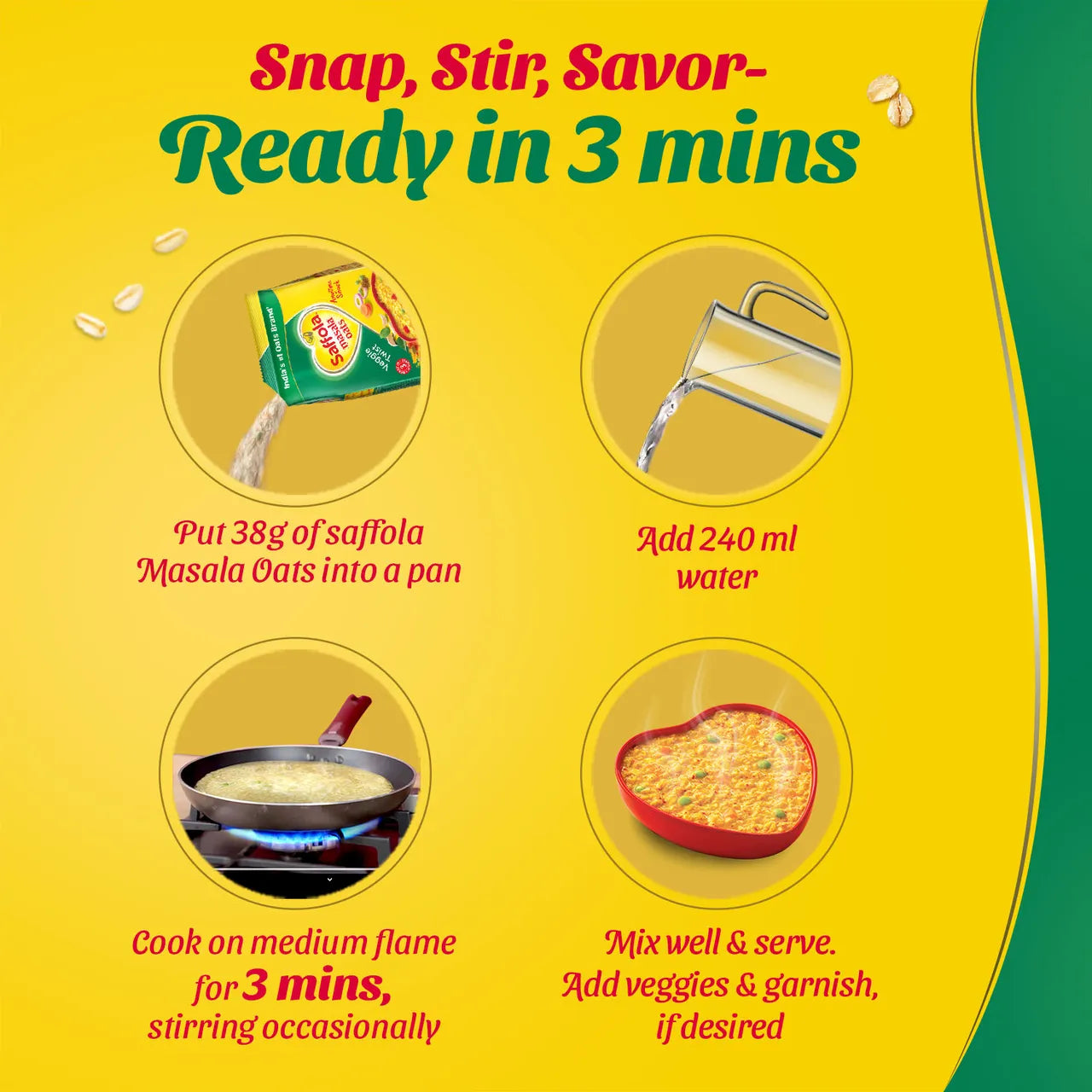 Saffola Masala Oats | Veggie Twist | Anytime Snack | Ready in 3 mins | Millets Goodness - 38 g