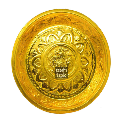 Brass Parat, Brass Plate handcrafted, Engraved Peacock Design, Pooja thali