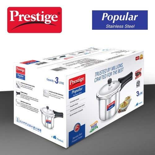 Prestige Popular Stainless Steel Gas and Induction Compatible Pressure Cooker (Silver)