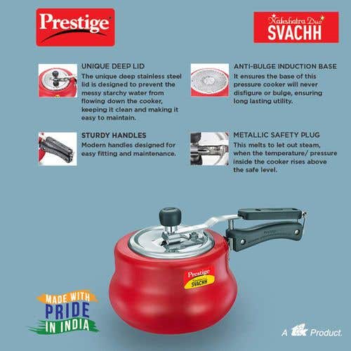 Prestige Nakshatra Duo Plus Svachh Aluminium Spillage Control Pressure Cooker, (Red)