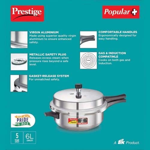 Prestige Popular Plus Virgin Aluminium Precision Weight Valve Junior Deep Pan Pressure Cooker (Silver)