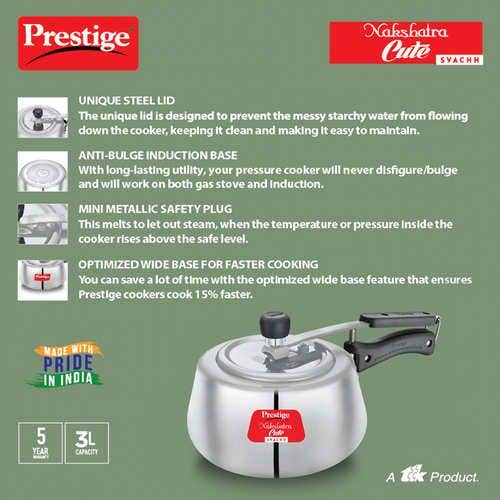Prestige Nakshatra Cute Svachh Aluminium Gas and Induction Compatible Pressure Cooker (Silver)