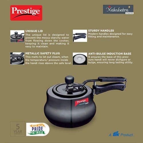 Prestige Nakshatra Plus Svachh Hard Anodised Aluminium Spillage Control Handi Pressure Cooker (Black)