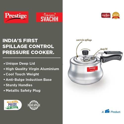 Prestige Nakshatra Plus Svachh Aluminium Spillage Control Handi Pressure Cooker (Silver)
