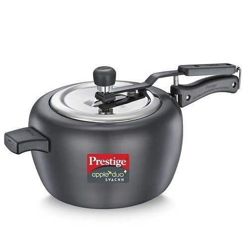 Prestige Apple Duo Plus Hard Anodised Spillage Control Pressure Cooker (Black)