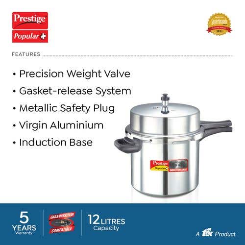 Prestige Popular Plus Virgin Aluminium Gas and Induction Compatible Pressure Cooker, (Silver)