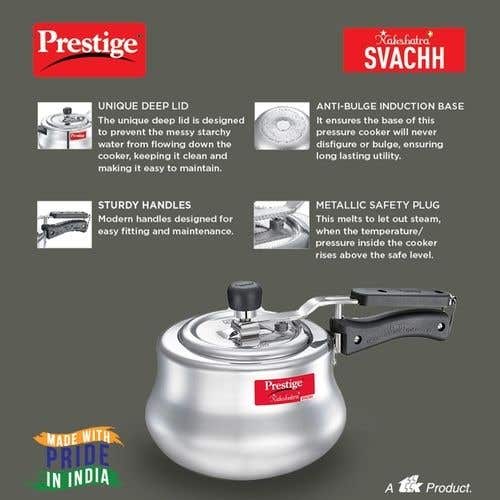 Prestige Nakshatra Plus Svachh Aluminium Spillage Control Handi Pressure Cooker (Silver)