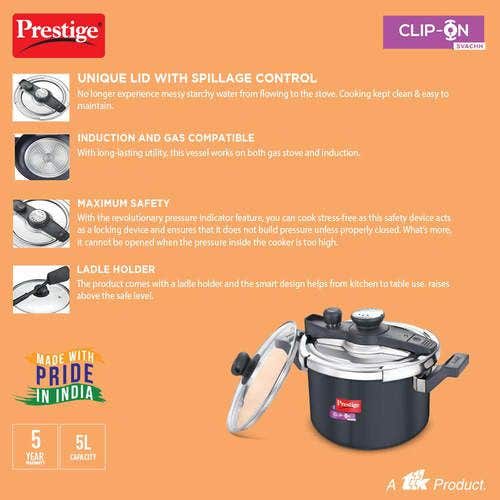 Prestige Clip-on Svachh Hard Anodised Spillage Control Pressure Cooker