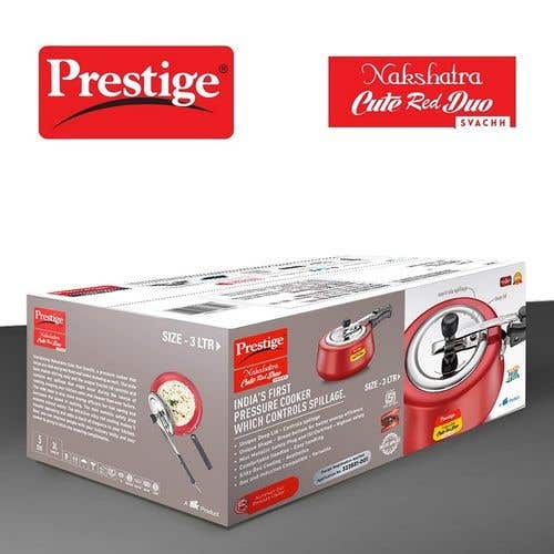 Prestige Nakshatra Cute Duo Svachh Aluminium Spillage Control Pressure Cooker (Red)
