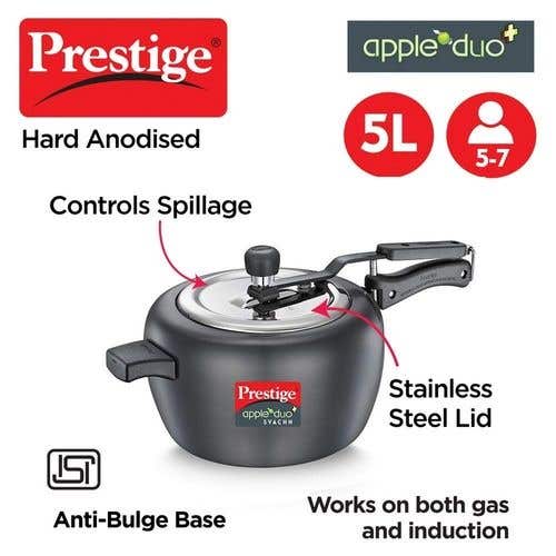 Prestige Apple Duo Plus Hard Anodised Spillage Control Pressure Cooker (Black)