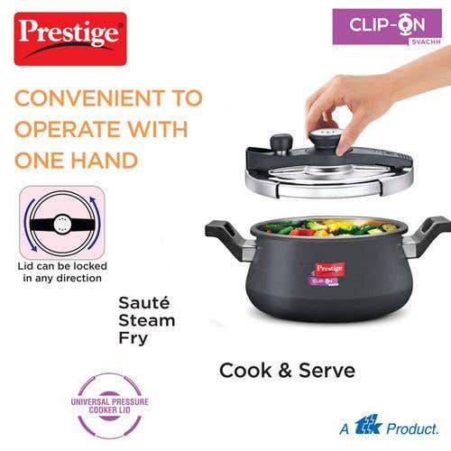 Prestige Clip-on Svachh Hard Anodised Spillage Control Pressure Cooker (Black)