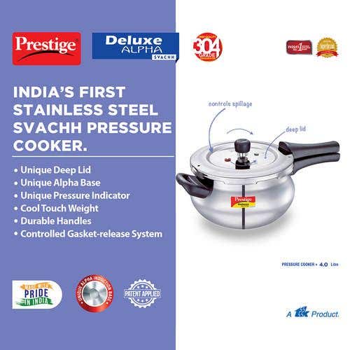 Prestige Deluxe Alpha Svachh Stainless Steel Spillage Control Handi Pressure Cooker (Silver)