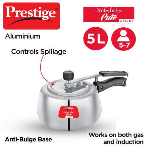 Prestige Nakshatra Cute Svachh Aluminium Gas and Induction Compatible Pressure Cooker (Silver)