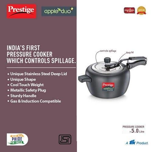 Prestige Apple Duo Plus Hard Anodised Spillage Control Pressure Cooker (Black)