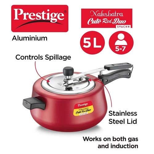 Prestige Nakshatra Cute Duo Svachh Aluminium Spillage Control Pressure Cooker (Red)