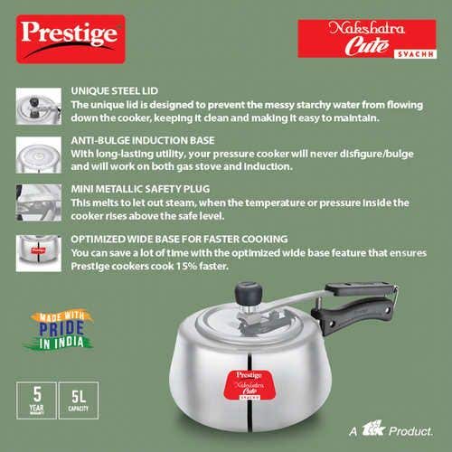 Prestige Nakshatra Cute Svachh Aluminium Gas and Induction Compatible Pressure Cooker (Silver)