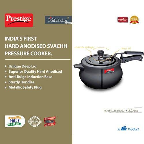 Prestige Nakshatra Plus Svachh Hard Anodised Aluminium Spillage Control Handi Pressure Cooker (Black)