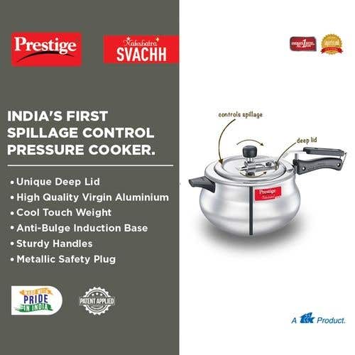 Prestige Nakshatra Plus Svachh Aluminium Spillage Control Handi Pressure Cooker (Silver)