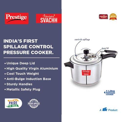 Prestige Nakshatra Plus Svachh Aluminium Spillage Control Pressure Cooker (Silver)
