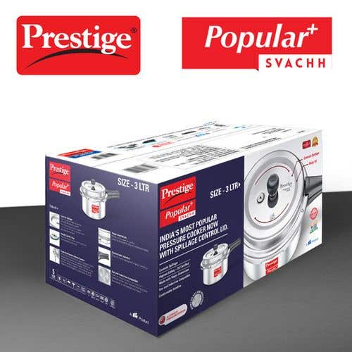 Prestige Popular Plus Svachh Virgin Aluminium Spillage Control Pressure Cooker (Silver)