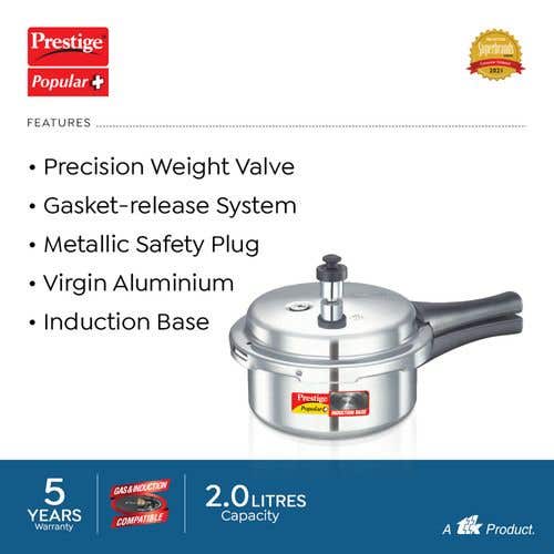 Prestige Popular Plus Virgin Aluminium Gas and Induction Compatible Pressure Cooker, (Silver)