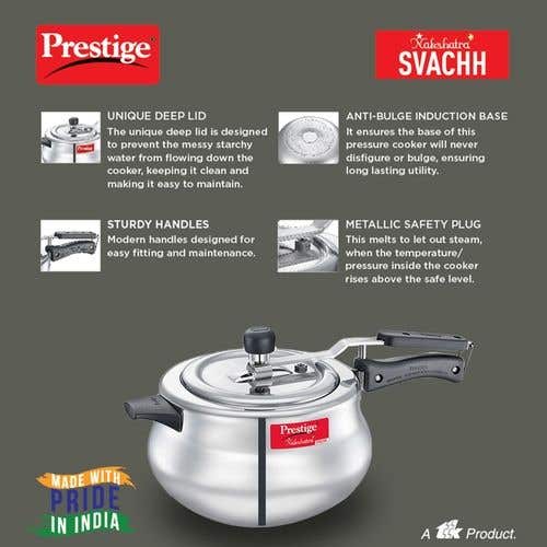 Prestige Nakshatra Plus Svachh Aluminium Spillage Control Handi Pressure Cooker (Silver)