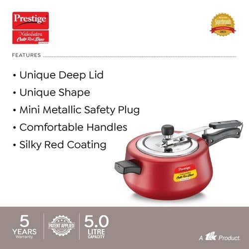 Prestige Nakshatra Cute Duo Svachh Aluminium Spillage Control Pressure Cooker (Red)