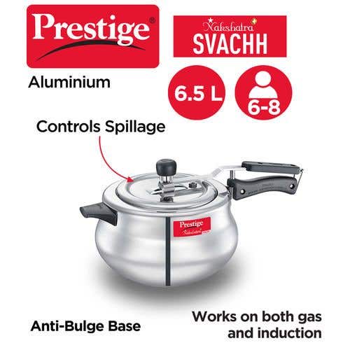 Prestige Nakshatra Plus Svachh Aluminium Spillage Control Handi Pressure Cooker (Silver)