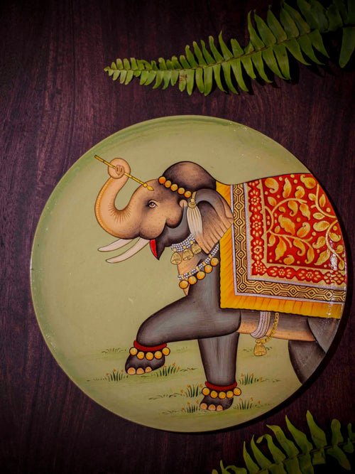 Pichwai Elephant Handpainted Wall Plate - 10"