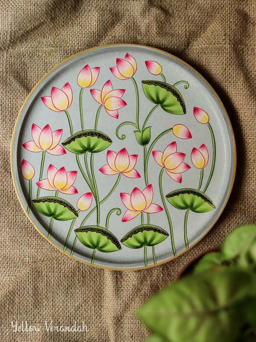Pichwai Lotus Handpainted Wall Plate - 9"