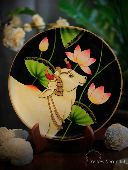 Pichwai Cow Handpainted Wall Plate - 9"