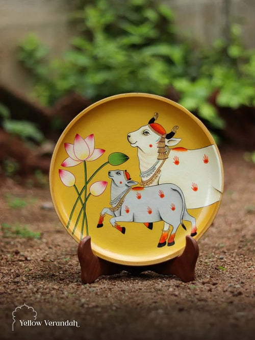 Pichwai Calf and Cow Handpainted Wall Plate - 10"