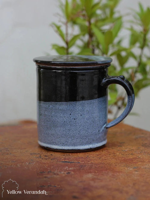 Stoneware Green Tea Mug With Strainer & Lid