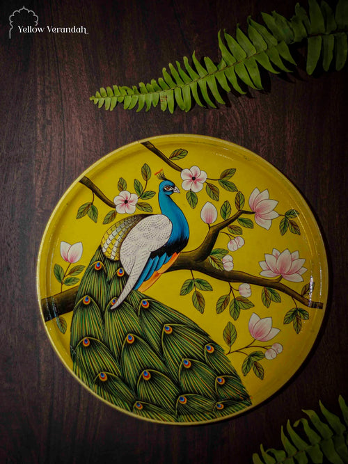 Pichwai Peacock Handpainted Wall Plate - 9"