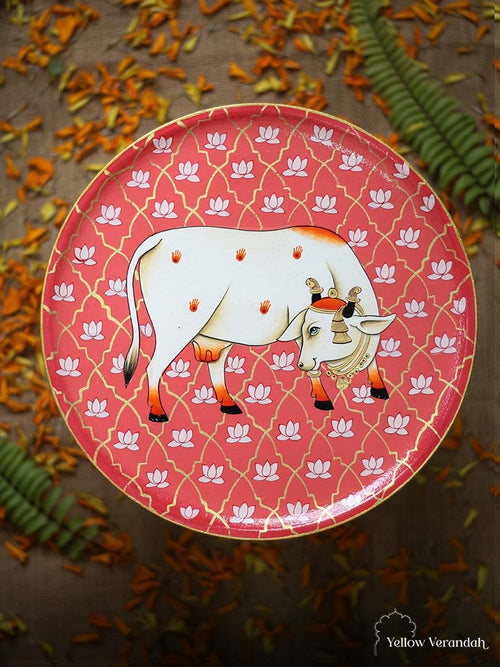 Pichwai Jaali Cow Handpainted Wall Plate - 10"