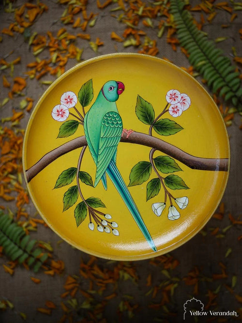 Pichwai Parrot Handpainted Wall Plate - 10"