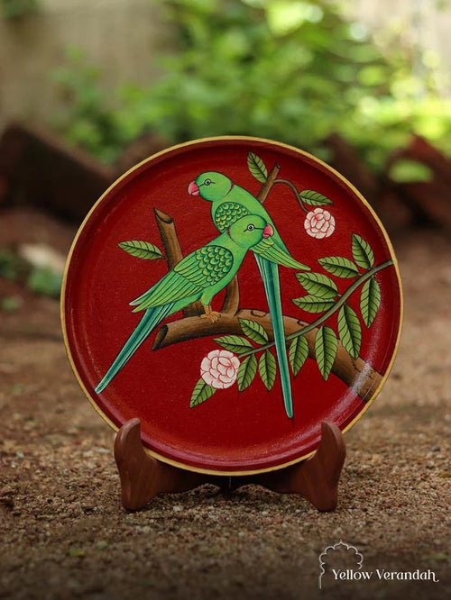 Pichwai Parrot Handpainted Wall Plate - 10"